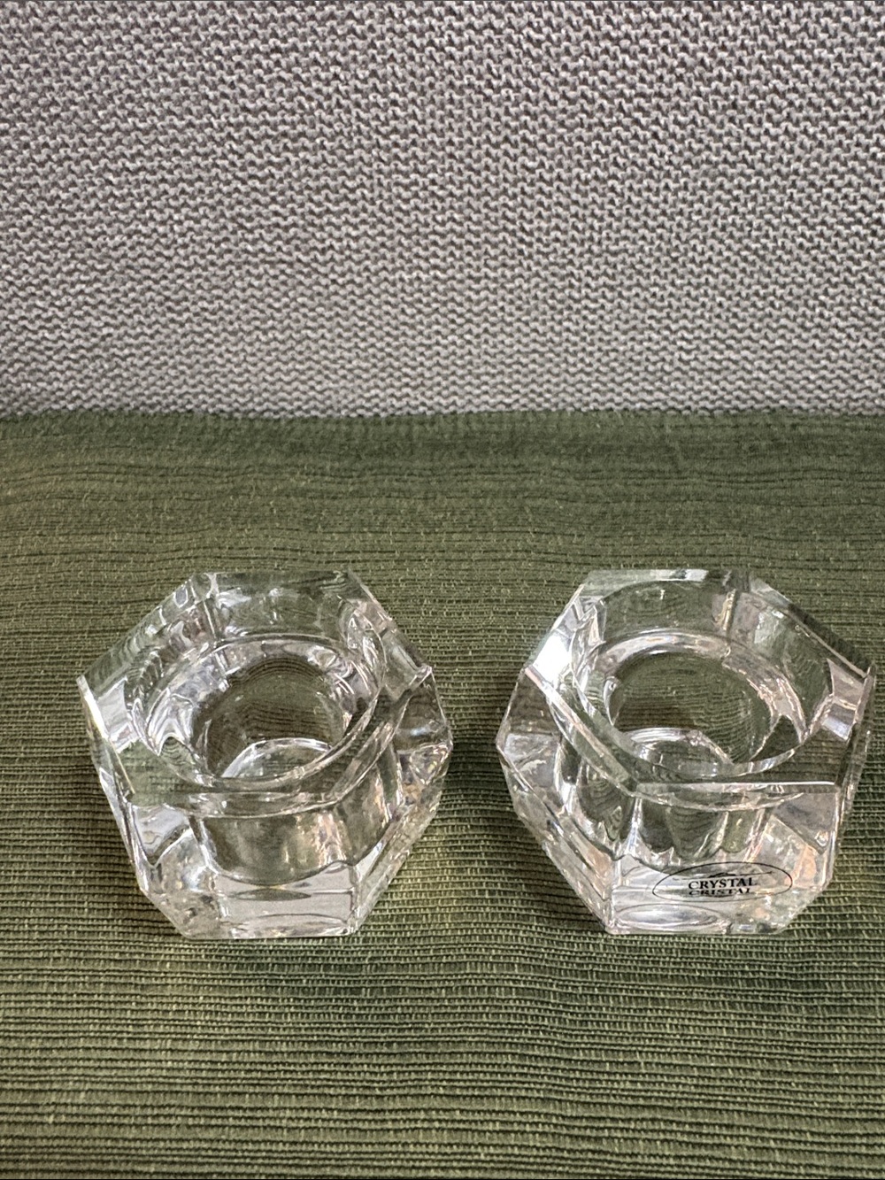 Crystal Hexagonal Clear Glass Candle Holders - Set of 2